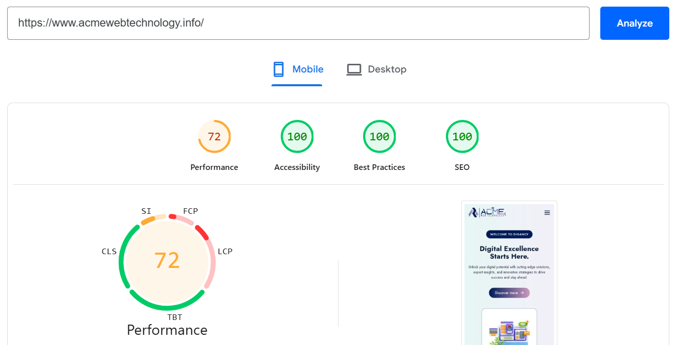 Mobile PageSpeed score