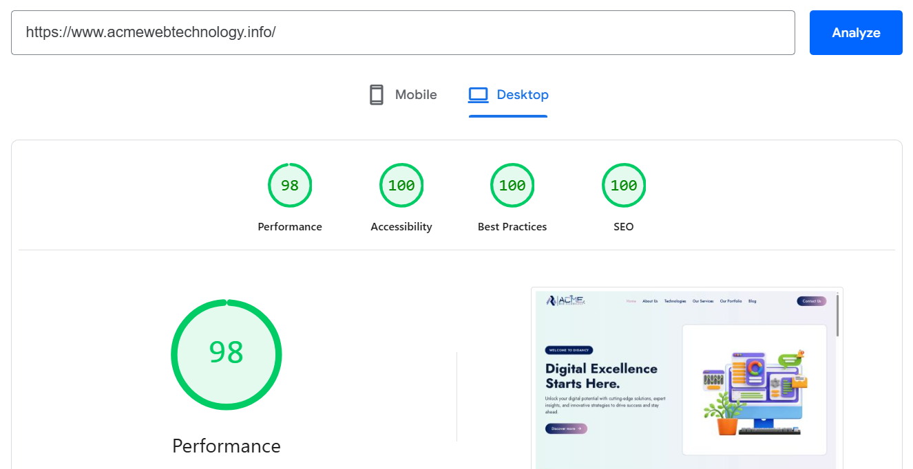 Desktop PageSpeed score