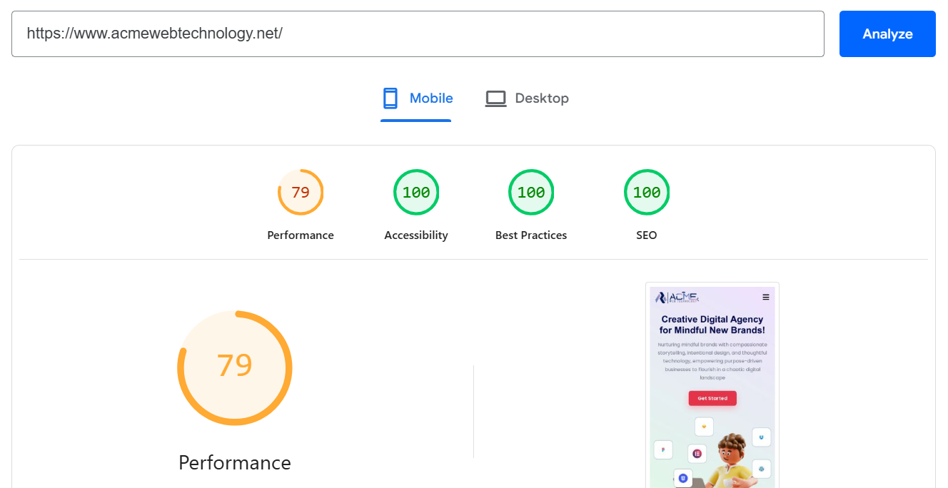 Mobile PageSpeed score