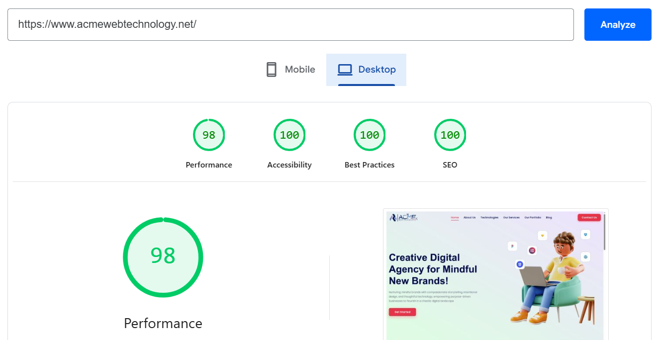 Desktop PageSpeed score