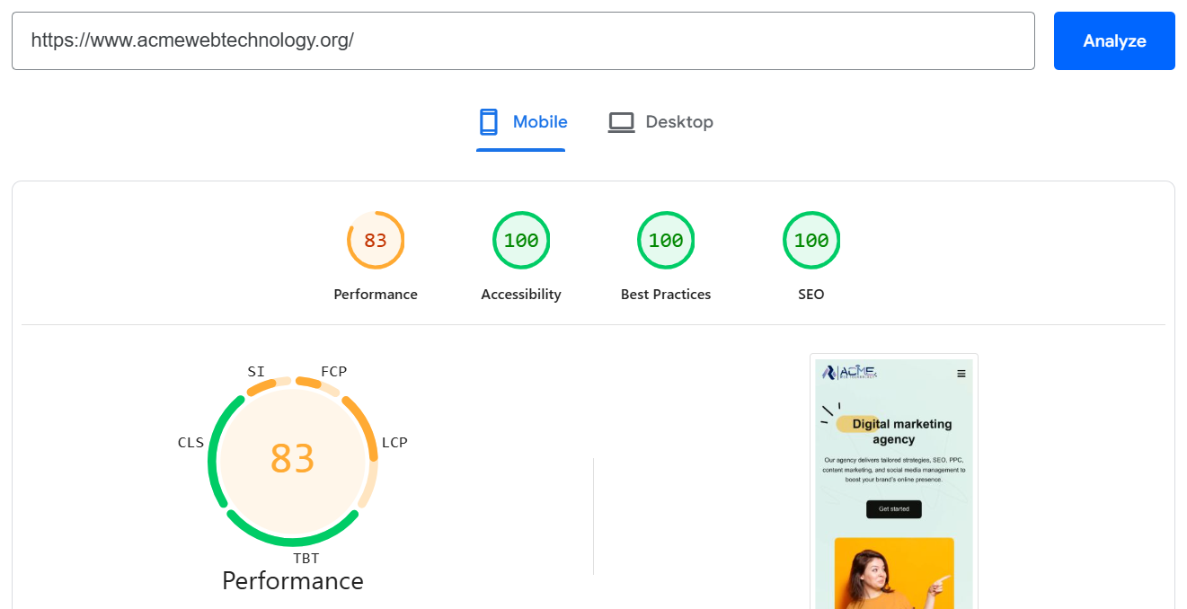 Mobile PageSpeed score