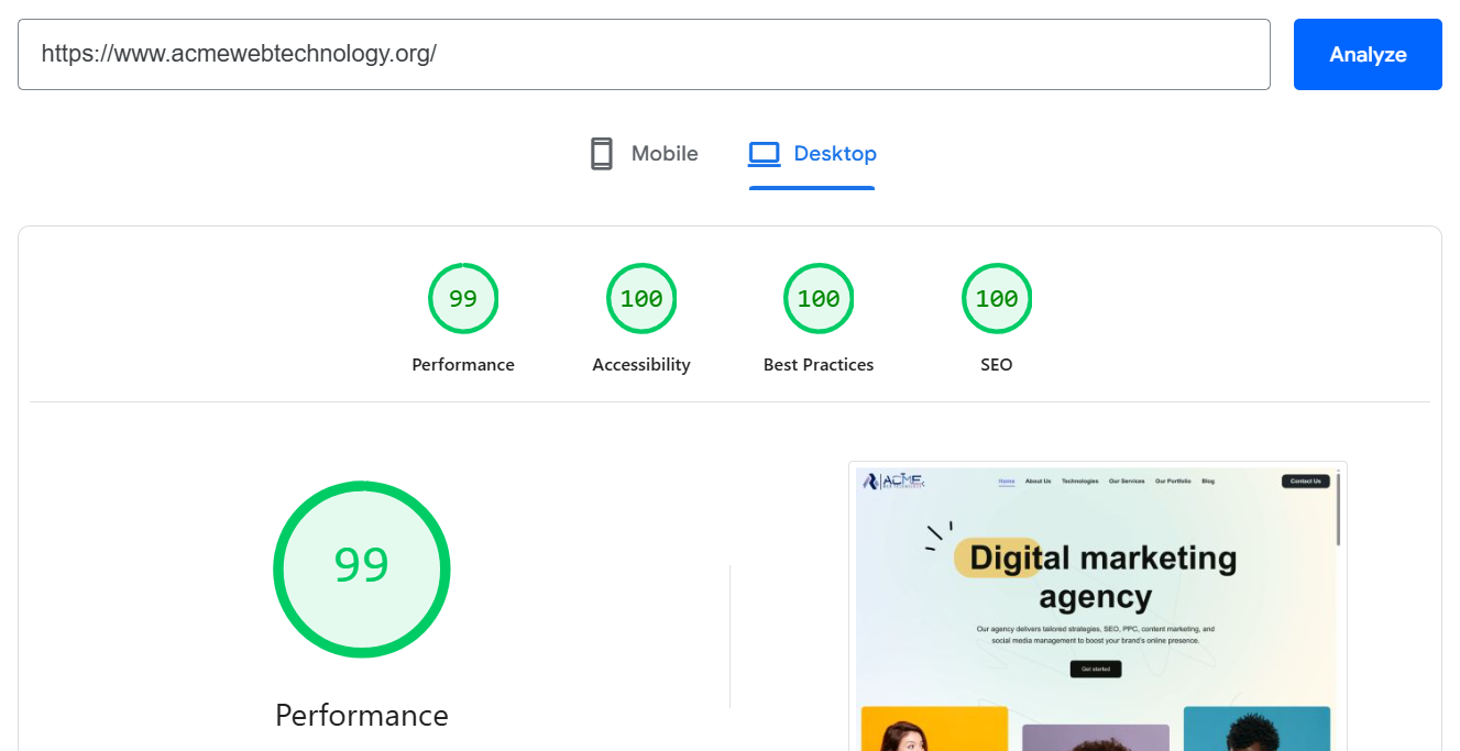 Desktop PageSpeed score