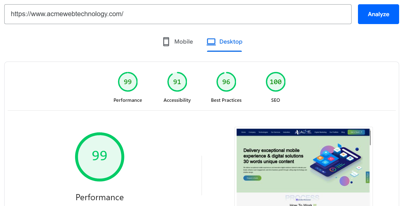 Desktop PageSpeed score