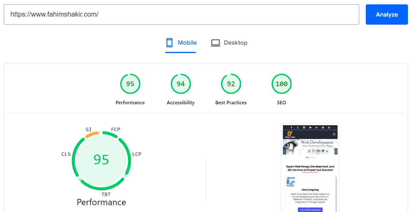 Mobile PageSpeed score