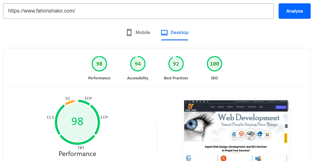 Desktop PageSpeed score